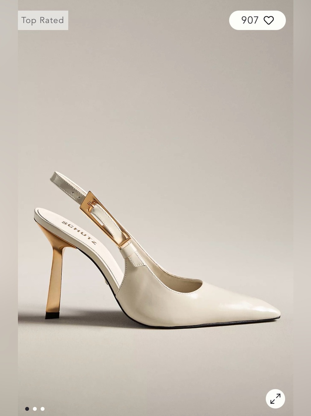 SCHUTZ Cream Pointed Slingback Heels with Gold Buckle & Gold Heel - Picture 2 of 9